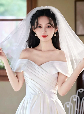 领证头纱登记求婚头饰简约短款新娘结婚主婚纱头饰高级婚礼小头纱