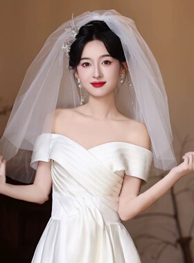 白色头纱头饰领证求婚拍照道具新娘结婚订婚登记主婚纱女蓬蓬头纱