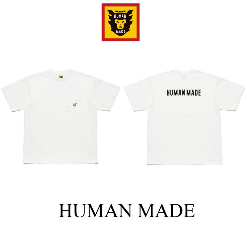现货 HUMAN made 24SS POCKET TEE爱心 刺绣 LOGO口袋短袖T恤情侣