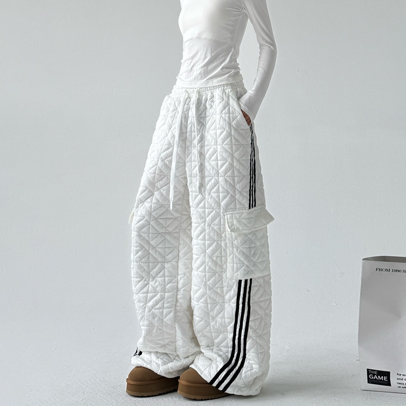 troll今年流行的棉裤女2025冬季新款夹棉阔腿休闲裤新款白色裤子.
