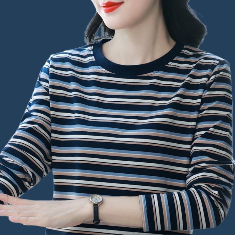 纯棉长袖t恤女遮肚子上衣春秋款打底衫女时尚洋气减龄秋衣女内搭