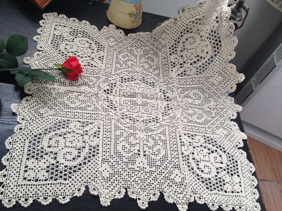 手工钩针钩花复古镂空编织桌布桌旗 沙发巾柜子装饰盖布巾方形