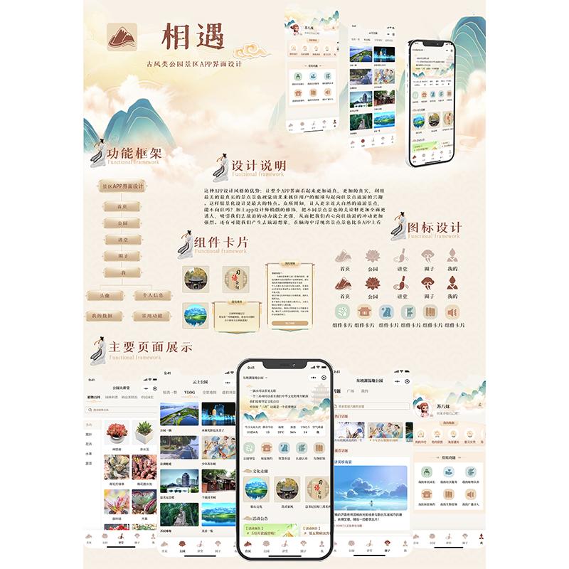 国风古风类旅游app界面ui设计高保真展板即时设计源文件含交互图片