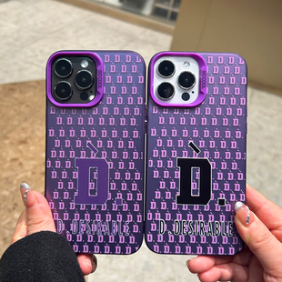 王鹤棣潮牌D.Desirable苹果15手机壳华为mate60明星同款/小米/VIVO/IOQQ/OPPO创意字母D电镀紫色磨砂彩银壳女