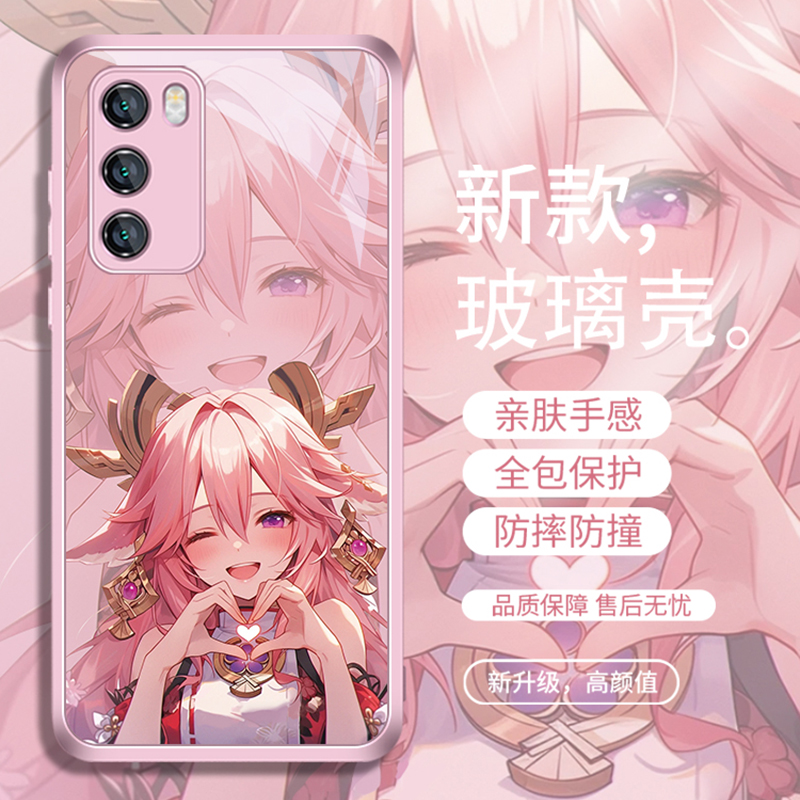 原神opporeno10Pro手机壳x90八重神子适用x80唯美16pro新款vivos17可爱neo7高级感iQOO11创意s15镜面9玻璃x70