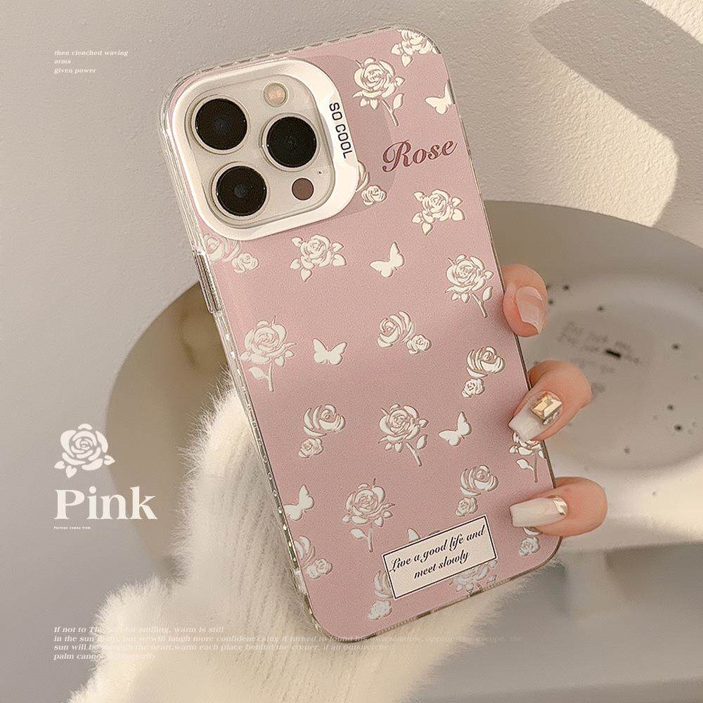 少女心粉色银玫瑰适用iPhone15promax手机壳小米14oppo华为vivo红米k70荣耀100网红苹果13高级感12防摔保护套
