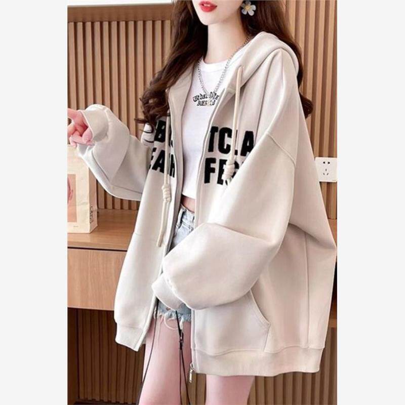 连帽春秋薄款卫衣女大码胖mm宽松韩版百搭新款ins慵懒风200斤外套