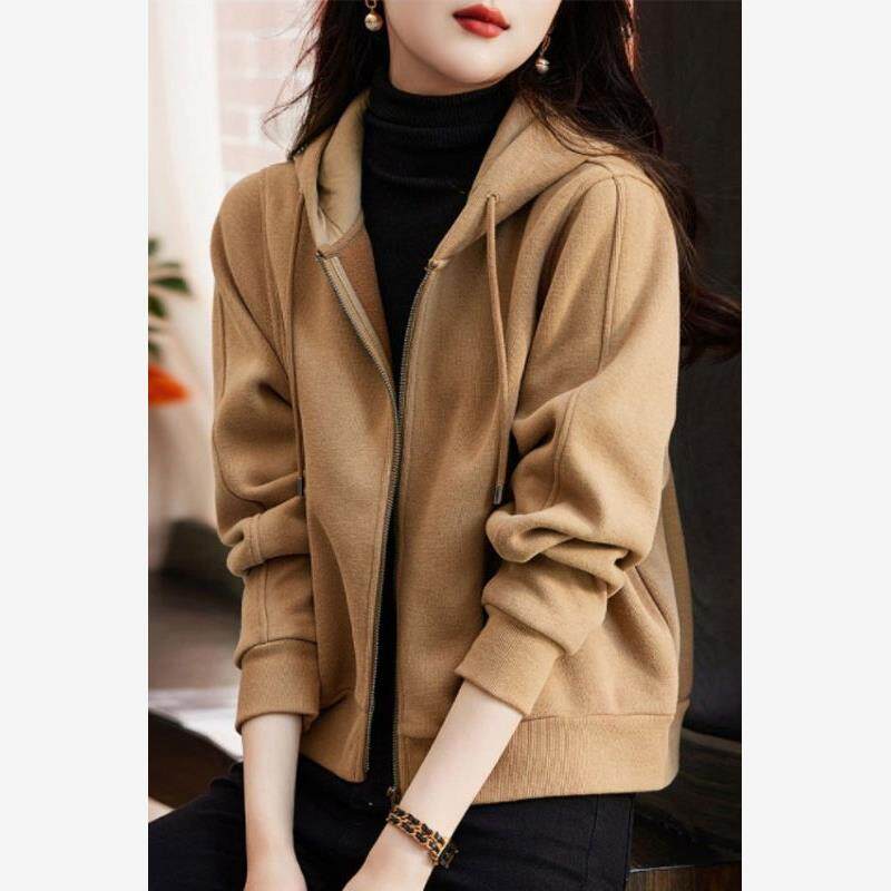 气质显瘦薄款连帽卫衣女2023春款小个子开衫拉链休闲短款外套女
