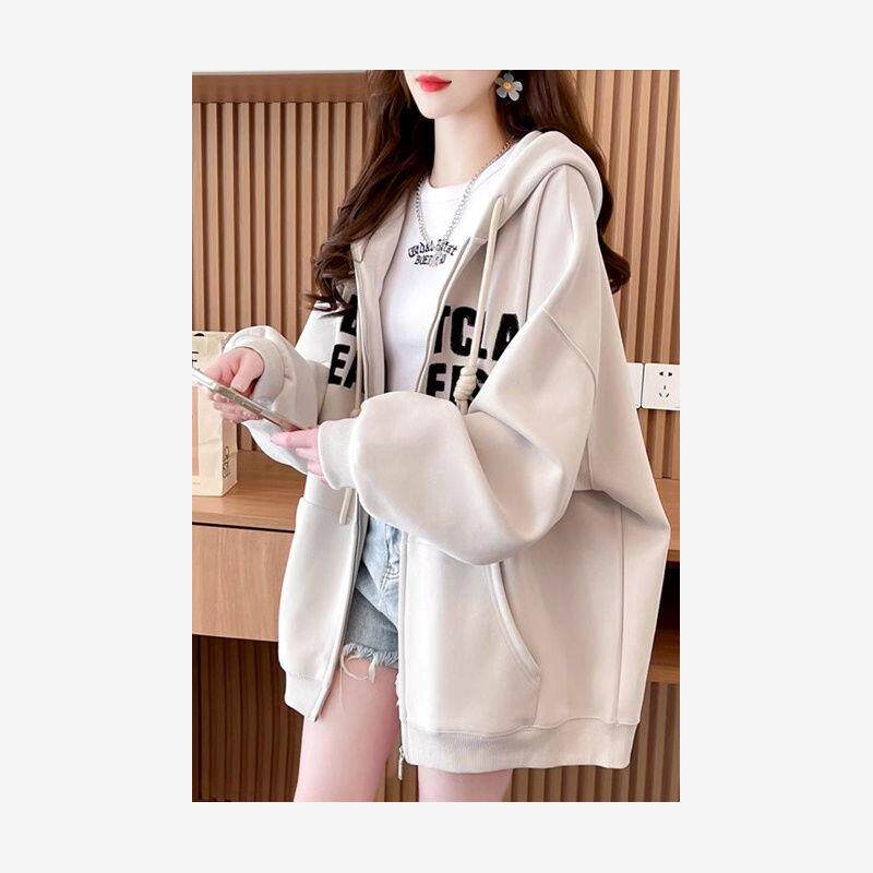 大码胖mm加绒加厚卫衣女装设计感休闲百搭慵懒连帽春秋薄款外套潮