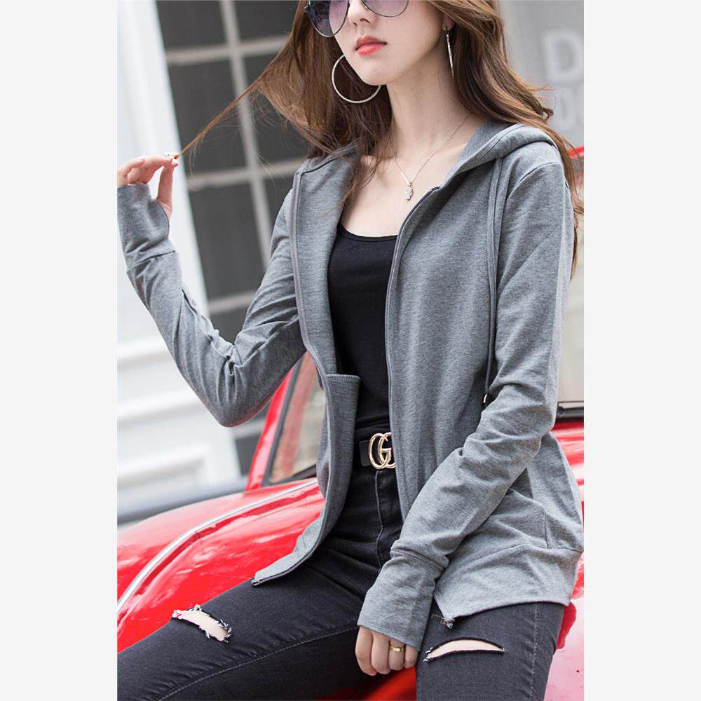 纯棉开衫卫衣女春秋薄款宽松大码洋气上衣时尚连帽运动服休闲外套