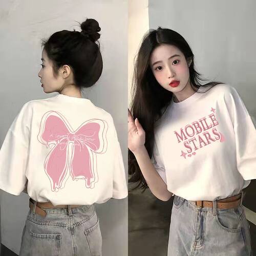 短袖t恤女2025爆款正肩学生宽松洋气半袖夏季女装新款纯棉上衣ins - 封面