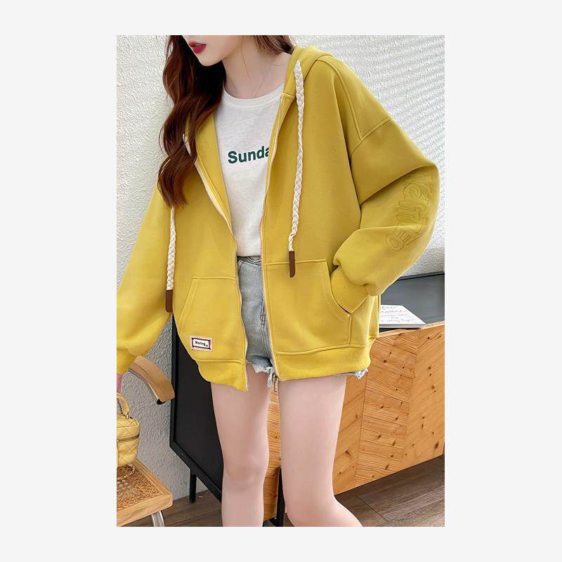 纯棉早秋双层连帽卫衣开衫外套女2023年薄款大码宽松休闲百搭上衣