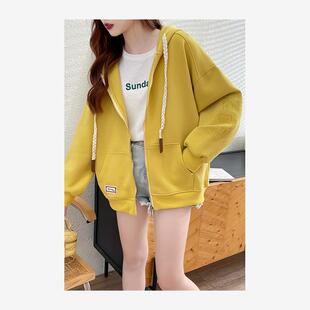 纯棉早秋双层连帽卫衣开衫外套女2023年薄款大码宽松休闲百搭上衣