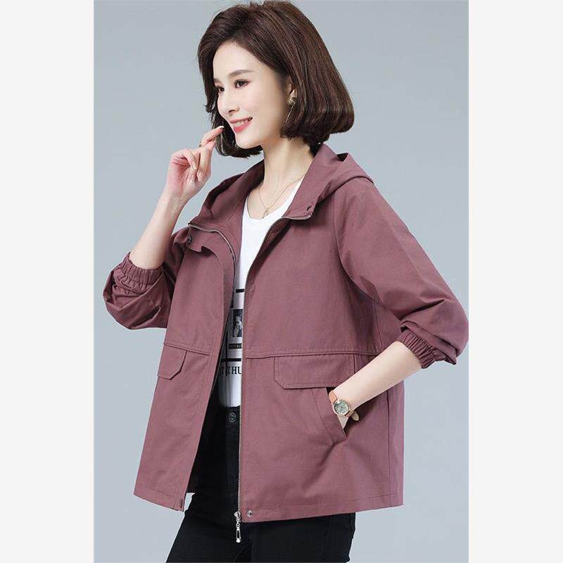 短外套女春秋2024年新款韩版宽松中年妈妈休闲春秋连帽夹克外穿