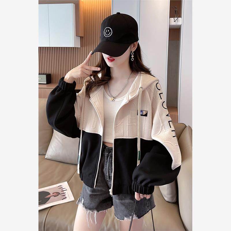 早春小众设计感短款卫衣女春秋韩版宽松bf慵懒风撞色薄款开衫外套