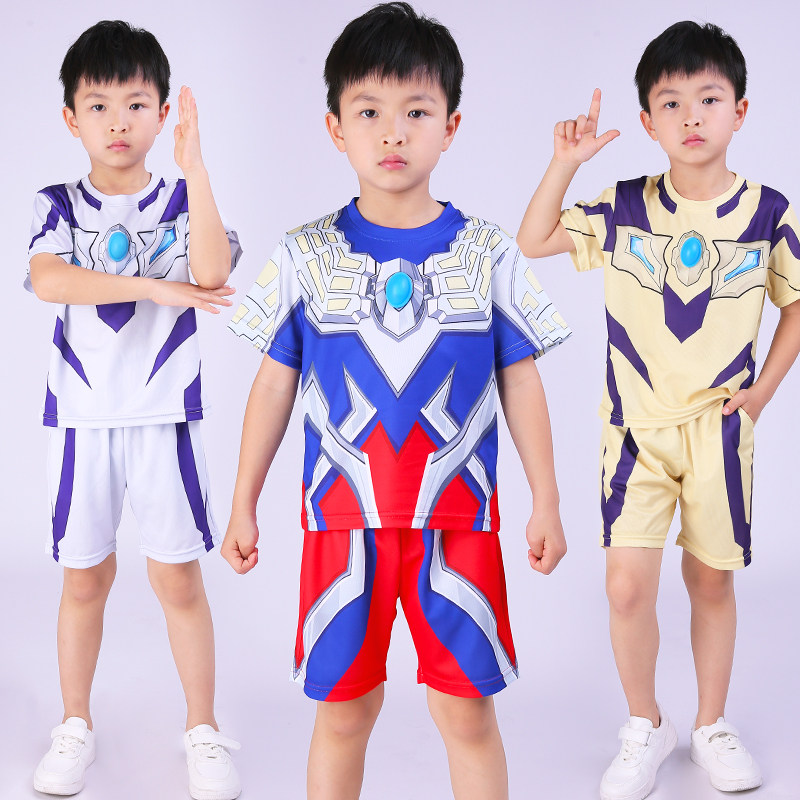 奥特曼衣服夏装男童短袖发光套装2026新款速干运动蜘蛛侠儿童装潮