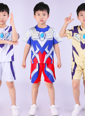 奥特曼衣服夏装男童短袖发光套装2026新款速干运动蜘蛛侠儿童装潮