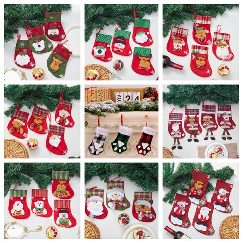 Cartoon Snowman Fabric Christmas Stocking Tree Ornament