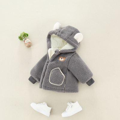 宝宝外套男童冬装2025新款婴儿加绒加厚卡通棉衣秋冬保暖连帽上衣