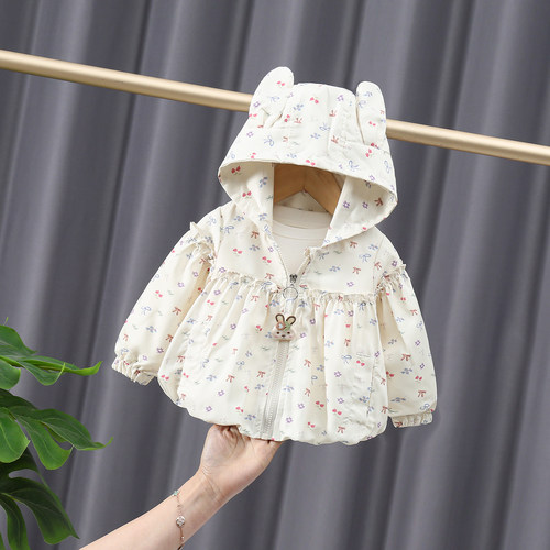 女童春秋连帽小兔开衫外套
