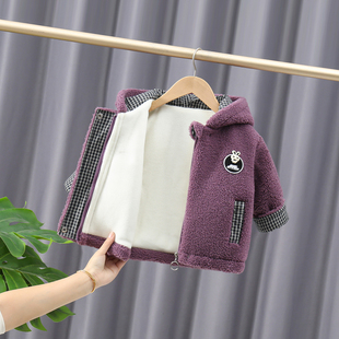 女童加绒外套2025秋冬款小童连帽棉服加厚一岁婴儿宝宝保暖毛毛衣