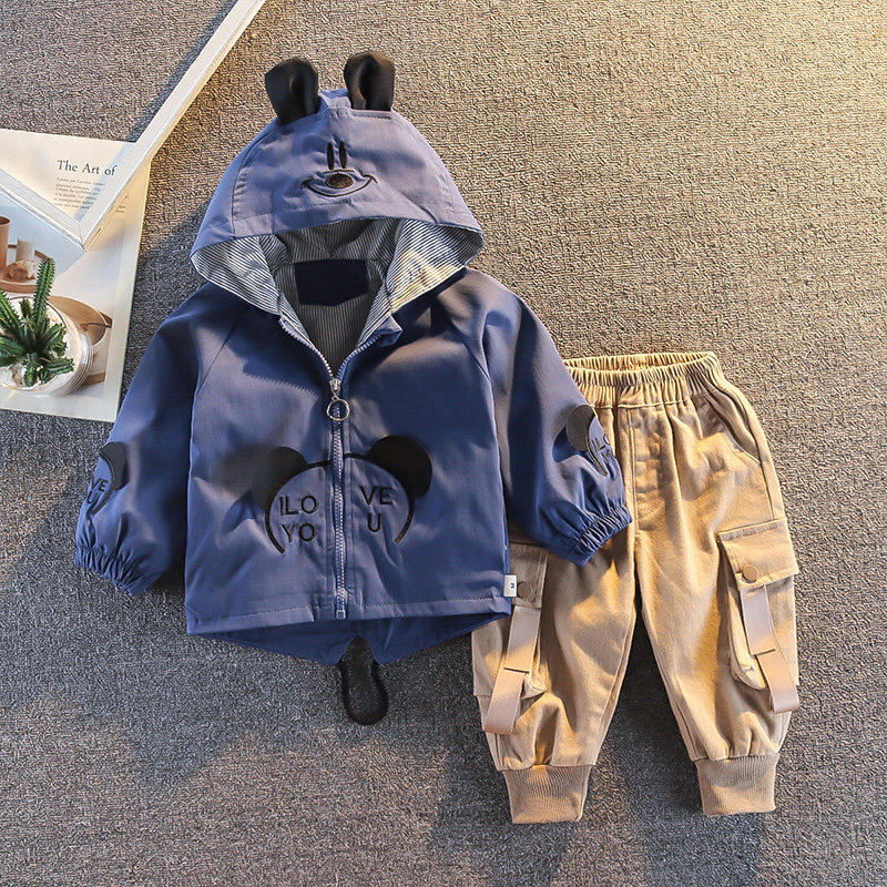 儿童春装外套卡通洋气男童春秋款衣服小童宝宝拉链衫工装裤套装潮