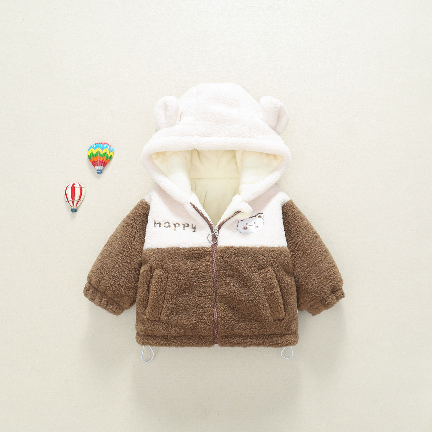 婴儿棉服女童毛毛衣加厚2025新款保暖夹棉衣服韩版卡通连帽秋冬装