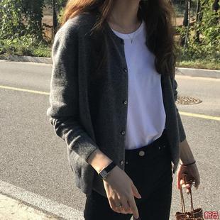 春季 女高级感灰色百搭短上衣外套毛衣 2025新款 慵懒风针织开衫