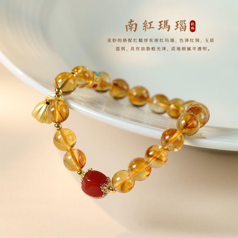 天然黄水晶手串南红玛瑙绿松石沙金招财转运手链女款送闺蜜送朋友