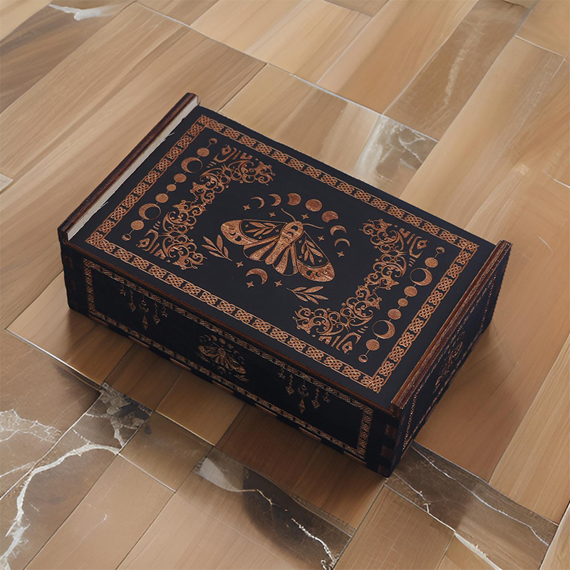塔罗牌收纳卡牌盒黑色推拉木盒礼品收纳卡牌木盒塔罗牌收纳盒新款