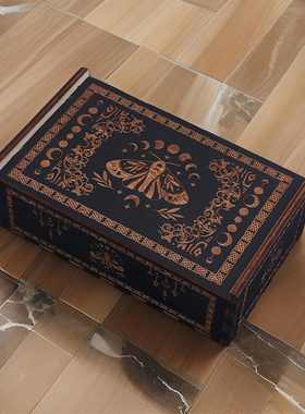 塔罗牌收纳卡牌盒黑色推拉木盒礼品收纳卡牌木盒塔罗牌收纳盒新款