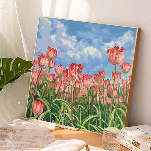 十字绣丝线风景画郁金香花卉大格
