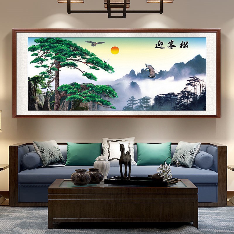 大格满绣印花十字绣自己绣迎客松