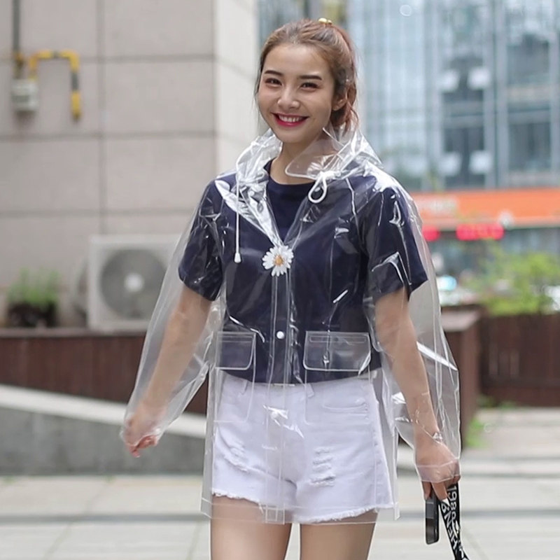 单人女士透明可爱短款雨衣上衣大人走路徒步旅行写真网红抖音风衣