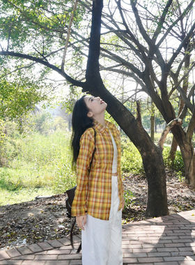 夏季薄款宽松美式复古格子衬衫女