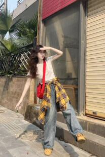 韩系休闲米灰色正肩短袖基础款高级感经典显瘦纯色圆领百搭上衣