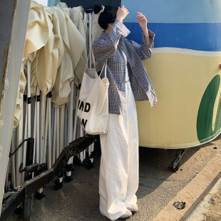蓝色格子衬衫韩系慵懒风宽松显瘦oversize风通勤防晒长袖衬衣外套