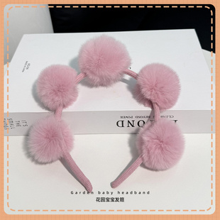 发箍真獭兔毛毛球发饰网红毛绒毛球球头饰时尚少女发卡头箍