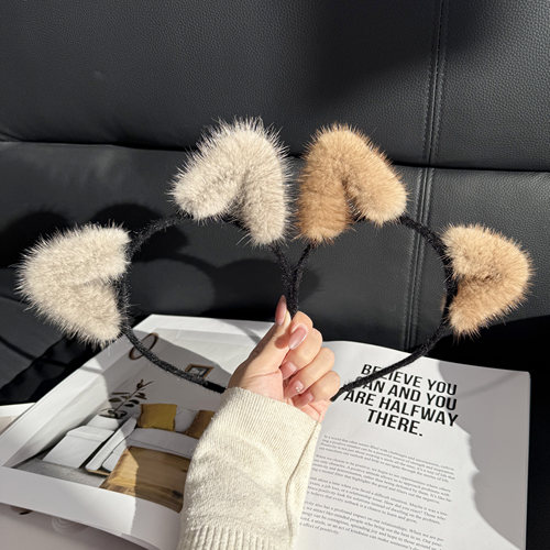 可爱真水貂毛毛绒头饰猫耳朵发箍女网红甜美少女洗脸化妆头箍发饰