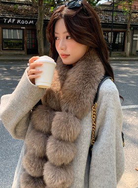 秋冬真狐狸毛女双面围巾加厚保暖