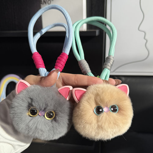 可爱真獭兔毛小猫咪包挂件钥匙扣