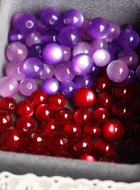 欧美意大利高亮红紫色调月光猫眼法国树脂散珠串珠通孔圆珠8/10mm