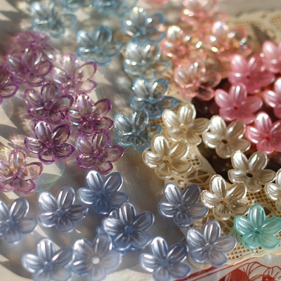 日本进口树脂粉色仿珍珠碗花樱花DIY手工半成品中孔发簪散珠配件