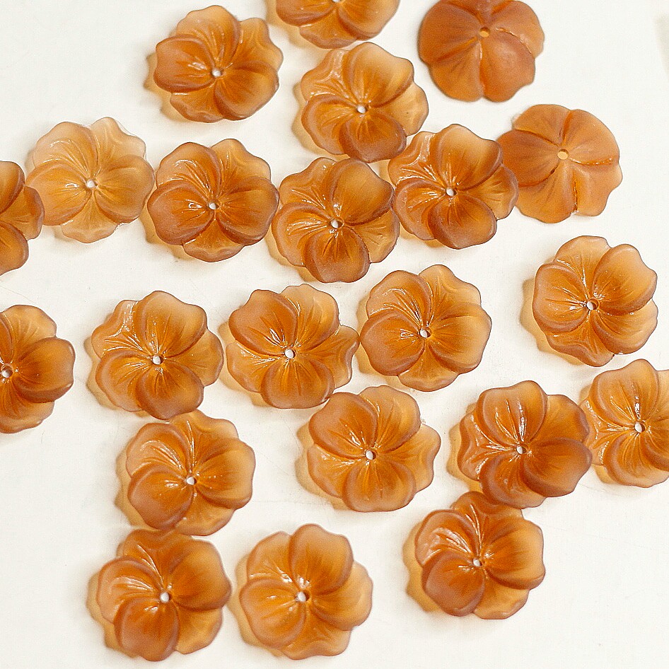 意大利咖啡色有孔花珠14mm中孔古董复古树脂珠DIY散珠串珠子配件