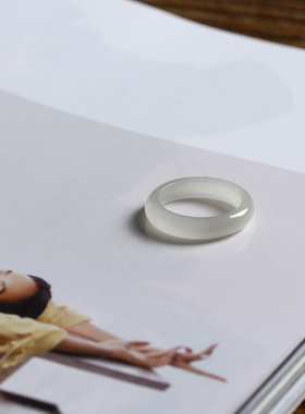 11号戒指 和田玉烟紫窄条泥鳅背素圈指环 9140