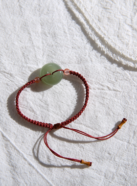 平安扣玉手绳 和田玉晴水青白 手工绳艺 6157