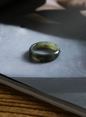 16号戒指 新疆和田玉青花泥鳅背圆弧素圈指环 2869