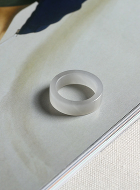 13号戒指 和田玉烟紫直切款方口指环 8353