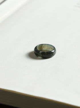 5号戒指 新疆和田玉青花小尺码薄款圆弧素圈指环 尾戒 2344