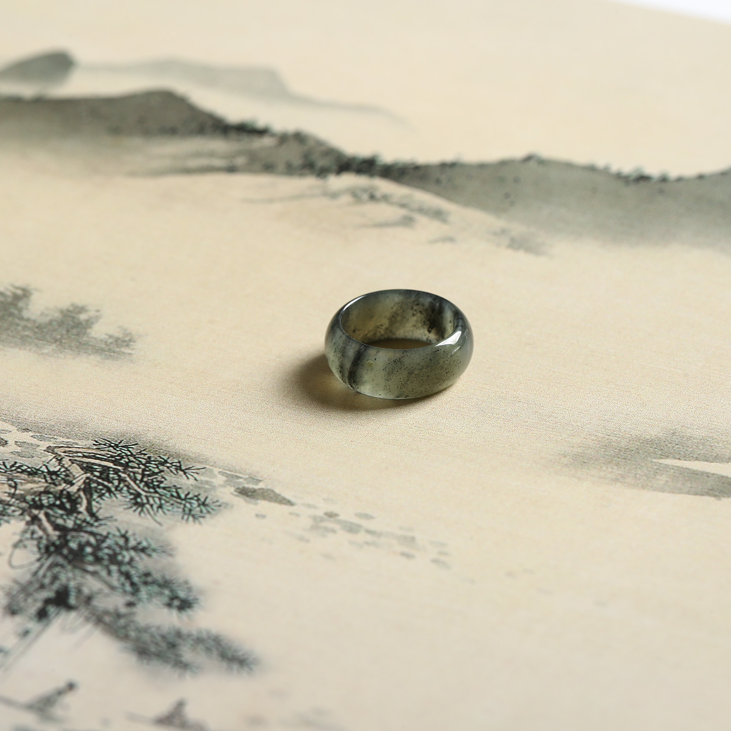 2号戒指 新疆和田玉青花小尺码圆弧素圈指环 尾戒 8295